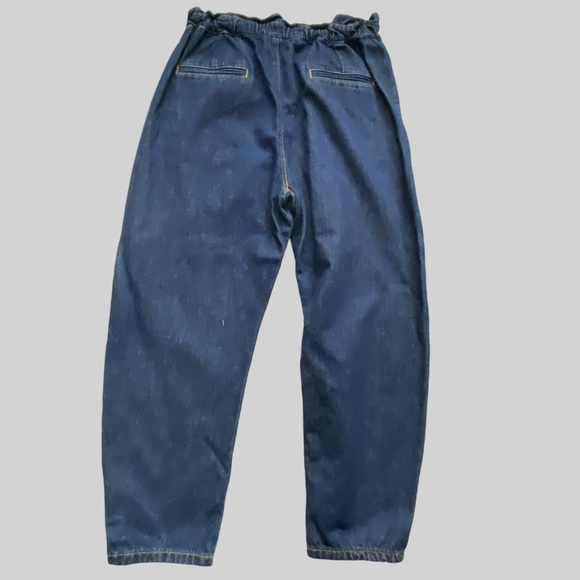 Zara Z1975 Dark Denim High Paperbag Waist Baggy Tapered Ankle Jeans-Sz 8 - Picture 4 of 16